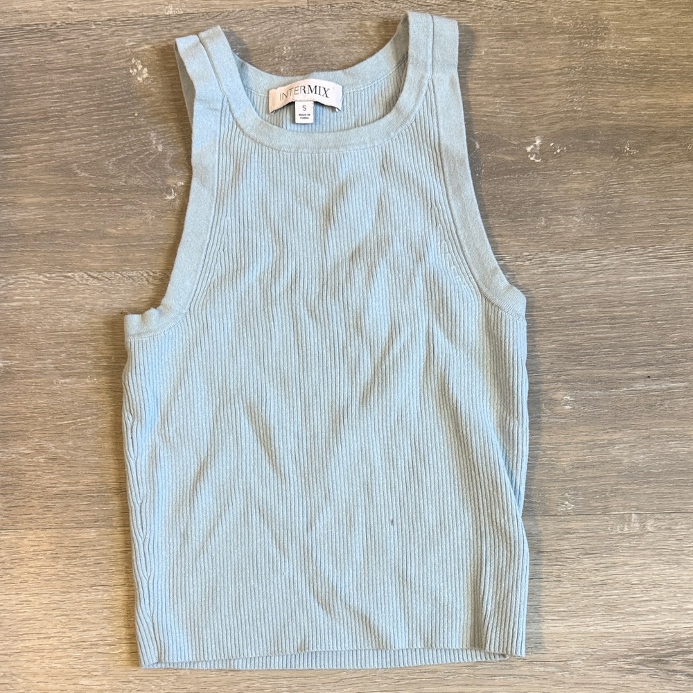 INTERMIX Light Blue Ribbed Knit Top